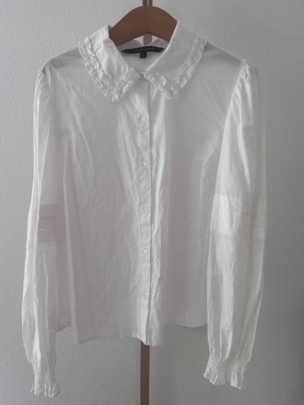 Walter Baker White Ruffle Collar Cotton Button Down Blouse Size Large